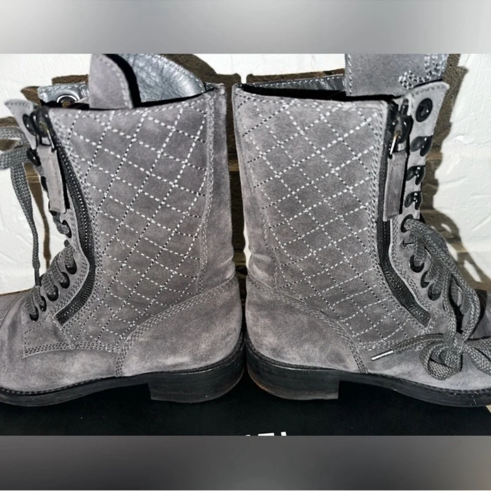 Chanel 2014 Interlocking CC Logo Grey Combat Boots Size 37